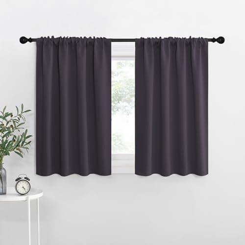 NICETOWN RV Blackout Curtains for Camper Windows, Greyish Purple, 34" x 30", Set of 2, Kitchen Short Blackout Curtains & Drapes, Thermal Insulated Rod Pocket Window Treatment Draperies for Nursery view 1