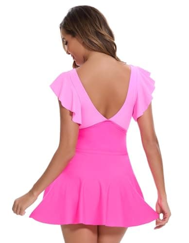 MFAVIP Women One Piece Swim Dress Tummy Control Swimsuits V Neck Ruffle Bathing Suit Cutout Sexy Wrap Side Tie with Skirt view 6