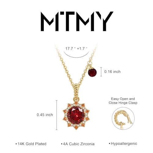 MTMY Birthstone Necklace for Women, 14K Gold Plated Sunburst Necklace with Removable Charm Birthday Jewelry Gift view 6