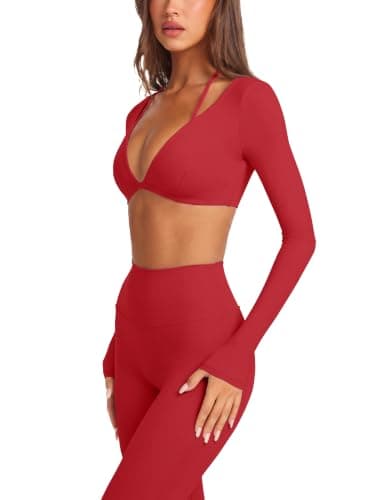 LASLULU Women 2 Piece Workout Sets Padded Halter Sports Bras Yoga Leggings view 2