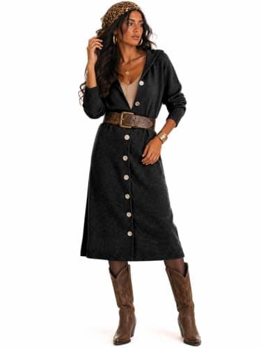 CiCiBird Womens Fall Long Cardigan Sweater Hooded Button Coat | Side Pockets, Loose Midi Length, Cozy Texture, Soft Lightweight Knit, Lounge To Outdoor Wear, Daily Layering, House Coat view 6