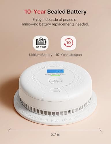 X-Sense Smoke Detector and Carbon Monoxide Detector, SC01, 1-Pack | 10-Year Sealed Battery (Not Hardwired), Real-Time CO and Battery LCD Display, UL 217 & UL 2034 Certified view 2