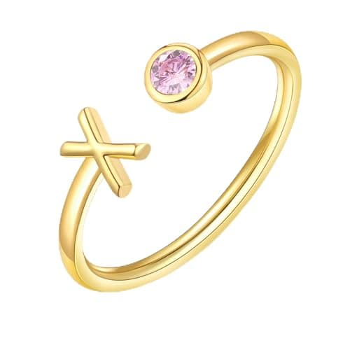 ZNBOH Gold Birthstone Initial Rings for Women Non Tarnish Dainty 14K Gold Plated Adjustable Letter Ring for Women Stackable Cute Thumb Pinky Fashion Unique Open Simple Birthday Gifts Jewelry — image 1