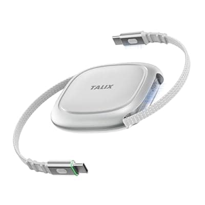 TALIX 240W Retractable USB C Cable, PD 3.2 Fast Charging USB C to USB C Cable, E-Marker Chip, 480Mbps Data Transfer, Anti-Tangle Retractable Cord for Travel, iPhone 17, MacBook, Samsung S25, 3.94FT