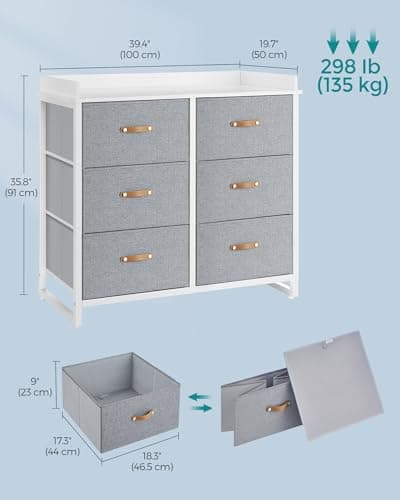 SONGMICS Kids Dresser with 6 Drawers, Boys Girls Dresser, with Water-Resistant Tabletop, Storage Organizer Cabinet, for Bedroom Hallway, Gray UGKR101G01 view 3