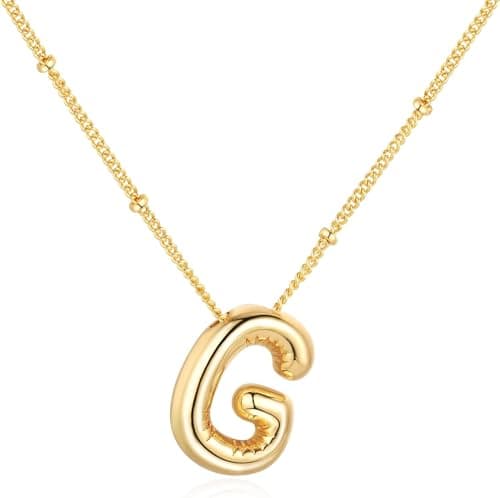 Punhem Bubble Gold Letter Necklace for Women 14k Gold Plated Balloon Initial Letter Pendant Necklace Pearl Custom Name Layered Choker Necklace Gold Jewelry — image 1