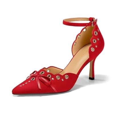 Coutgo Women's Pointed Toe Stiletto Ankle Strap Dress Shoes