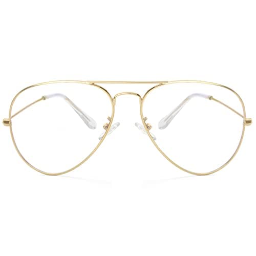 Kursan Clear Lens Aviator Glasses for Women Men Fashion Metal Frame Non-Prescription Eyeglasses (Gold) view 5