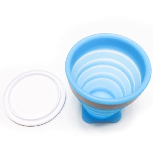 ZB.soar Foldable Water Cup with Lid, Food Grade Silicone,Small Portable Water Cup, Suitable for Camping, Traveling and Business Trips, Lightweight, Durable and Reusable (Blue) view 3