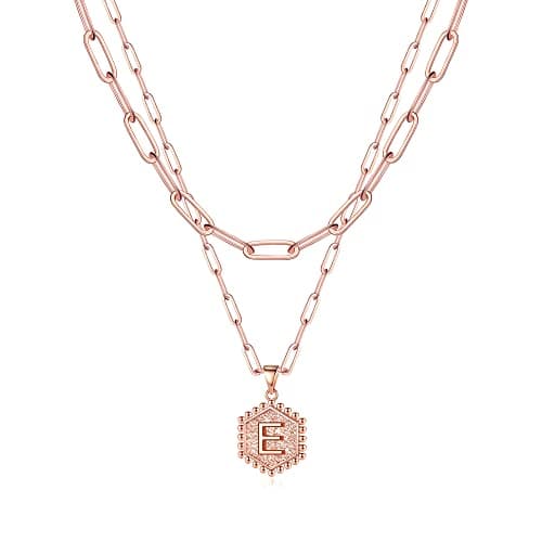 M MOOHAM Mothers Day Gifts, 14K-Gold-Plated Initial Necklaces for Women Cute Hexagon Letter Initial Necklace Layered Necklaces for Women Teen Girl Gifts — image 1