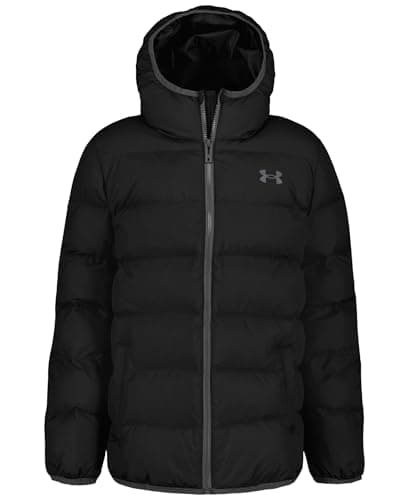 Under Armour Boys' Pronto Hooded Puffer Jacket, Lightweight & Water Repellent, Black, YM