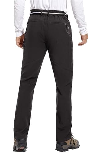 MOURCE Men's Fleece Lined Snow Hiking Pants Water Resistant，Insulated Winter Ski Pants 6 Zip Pockets and Belt view 6