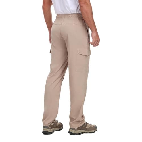 Men's Hiking Pants UPF 50+ Cargo Quick Dry Water Resistant Elastic Waist Zip Pockets Travel Work Lightweight Running view 4