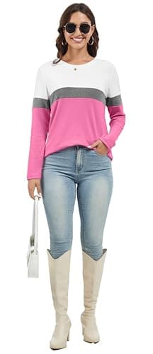 Jeqeocafy Women's Color Block Tunics Tops Crewneck Long Sleeve Shirts Casual Pullover Loose Fit T-Shirt view 4