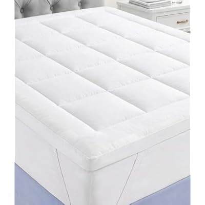 Favulo 2 Inch Mattress Topper, Plush Polyester Fiber Bed Topper for Soft Support & Pain Relief, 4 Elastic Corner Straps, White