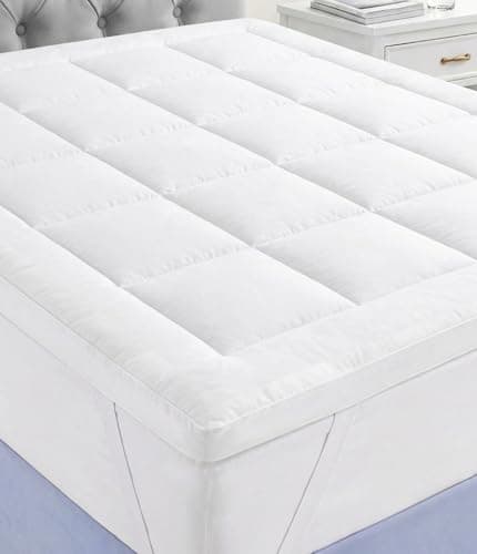 Favulo 2 Inch Mattress Topper, Plush Polyester Fiber Bed Topper for Soft Support & Pain Relief, 4 Elastic Corner Straps, White — image 1