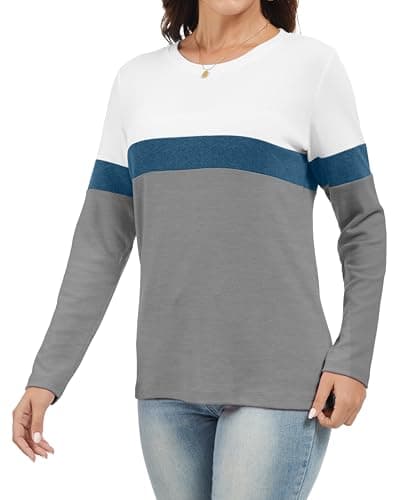 Jeqeocafy Women's Color Block Tunics Tops Crewneck Long Sleeve Shirts Casual Pullover Loose Fit T-Shirt view 2