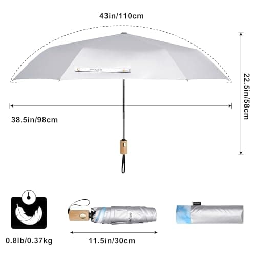 G4Free UPF 50+ UV Protection Travel Umbrella with Wooden Handle, 42 Inch Lightweight Sun Rain Folding Umbrellas Auto Open Close (Sky) view 3