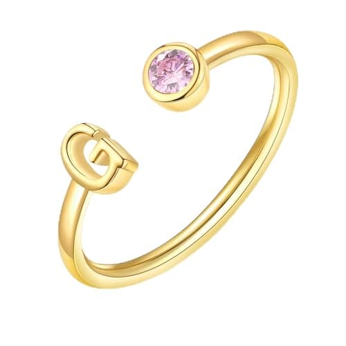 ZNBOH Gold Birthstone Initial Rings for Women Non Tarnish Dainty 14K Gold Plated Adjustable Letter Ring for Women Stackable Cute Thumb Pinky Fashion Unique Open Simple Birthday Gifts Jewelry — image 1