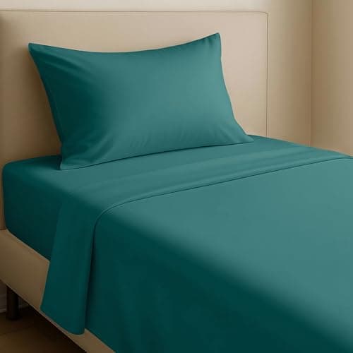 California Design Den Natural 100% Cotton Sheets Twin XL Size Set - Soft Sateen, Twin XL Sheets Set, 12" Pockets, Breathable & Durable Bedding for Dorm Rooms, College Teal (Deep Tone) view 1