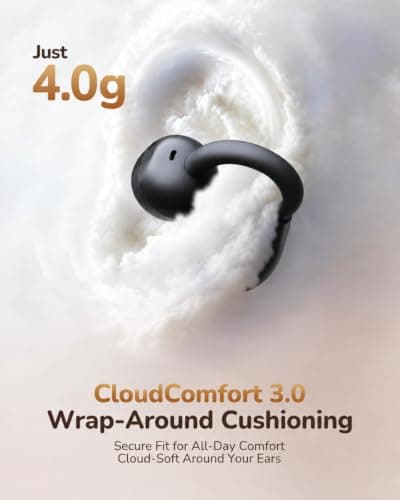 Ultra Open Ear Earbuds, 4g Clip On Wireless Headphones for Everyday Comfort | At 4g per earbud, soft silicone air cushions and flexible C-rings ease pressure while the open fit keeps ears feeling free. view 3