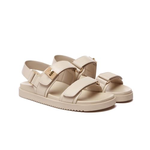 Rihero Women's Flat Sandals Comfort Adjustable Double Strap Slip on Leather Footbed Sandals view 6