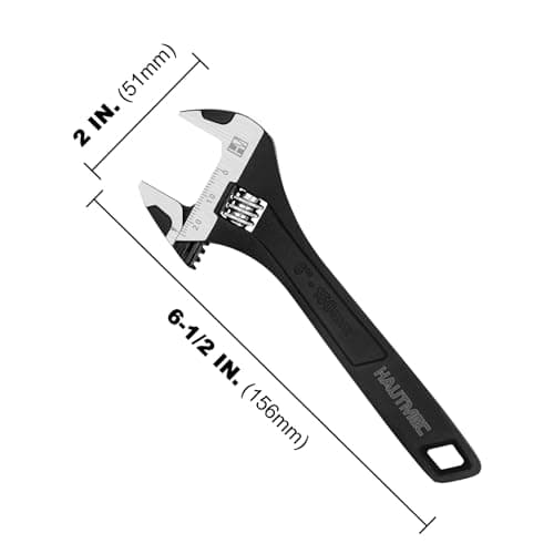 HAUTMEC 6 inch Adjustable Wrench Extra Wide Jaw Black Finish Adjustable Wrenches Drop-Forged CR-V Steel Metric & SAE Scales for Home Garage Workshop DIY view 2