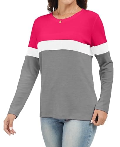 Jeqeocafy Women's Color Block Tunics Tops Crewneck Long Sleeve Shirts Casual Pullover Loose Fit T-Shirt view 2