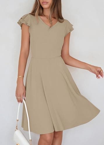 Lazysmile Summer Dresses for Women Ruffle Short Sleeve V Neck A Line Swing Ribbed Knit Casual Mini Short Dress view 6