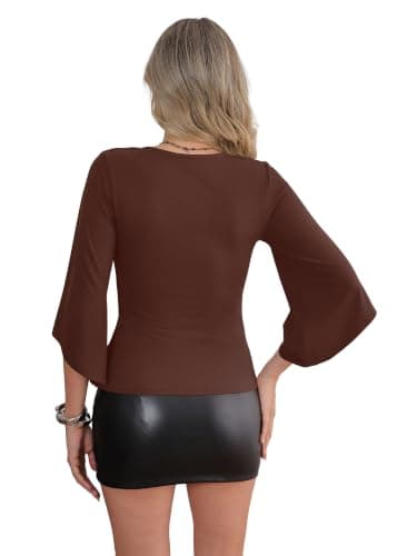 Going Out Tops for Women V Neck 3/4 Length Sleeve Womens Tops Y2K view 5