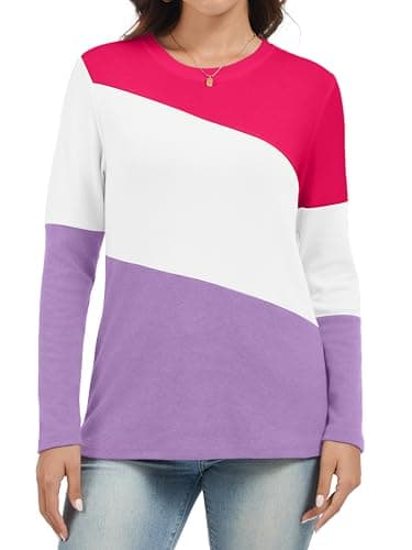 Jeqeocafy Women's Color Block Tunics Tops Crewneck Long Sleeve Shirts Casual Pullover Loose Fit T-Shirt — image 1