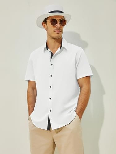 JEKAOYI Men's Button Down Dress Shirts Short Sleeve Casual Shirts Wrinkle Free Business Shirt Stain Sheild view 2