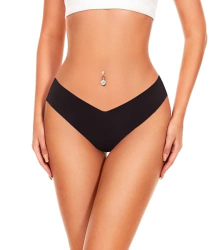 Hellopopgo Seamless Thongs For Women V-waisted No Show Thong Seamless Panties Breathable Comfortable Underwear Womens 6-Pack view 2