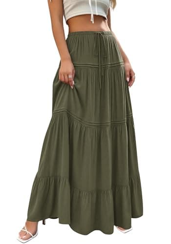 BTFBM Spring Skirts for Women 2026 Summer Boho Beach Vacation Clothes Casual Pleated High Waisted Flowy Maxi Skirt view 6