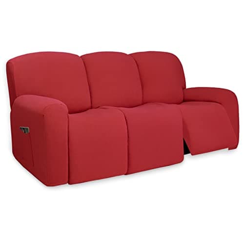 PureFit Super Stretch 3 Seats Recliner Sofa Couch Cover with Pocket – Non Slip Soft Sofa Slipcover, Washable Spandex Reclining Furniture Protector for Kids, Pets (Recliner Sofa, Red) view 1