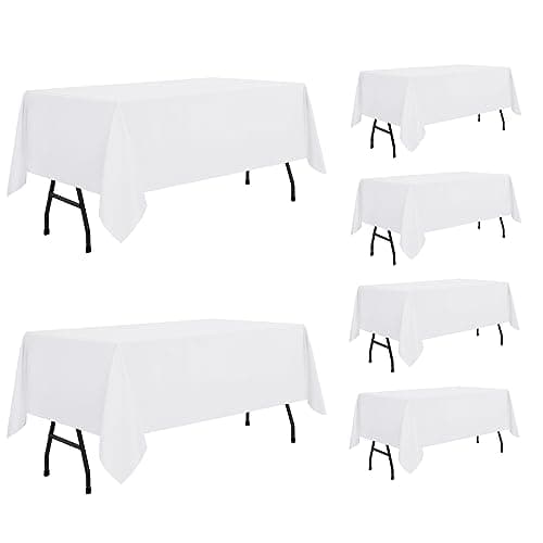 sancua 6 Pack White Tablecloth 60 x 84 Inch, Rectangle Table Cloth for 4ft Tables - Stain and Wrinkle Resistant Washable Polyester Table Cover for Dining Wedding Banquet Party Buffet Restaurant view 1
