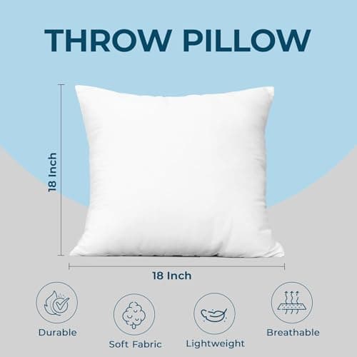 Utopia Bedding Throw Pillows (Set of 1, White) – 18 x 18 Inches Down Alternative Pillows for Bed, Sofa, and Couch - Fluffy Decorative Stuffer Pillow for Indoors & Outdoors view 3