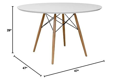 Mod Made Paris Tower White Round Wood Dining Table 47" for 4-6 People Mid-Century Inspired Design view 3