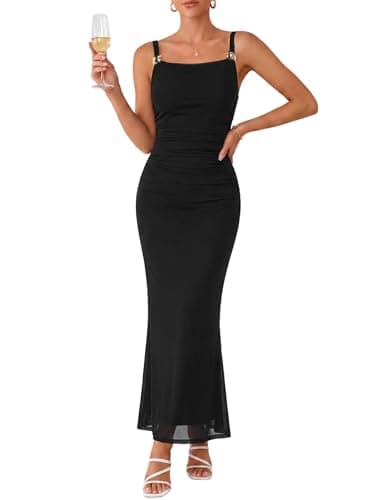 ZAFUL Women's Floral Wedding Guest Dress Sexy Formal Sleeveless Cocktail Mesh Ruched Bodycon Maxi Party Long Summer Dresses — image 1