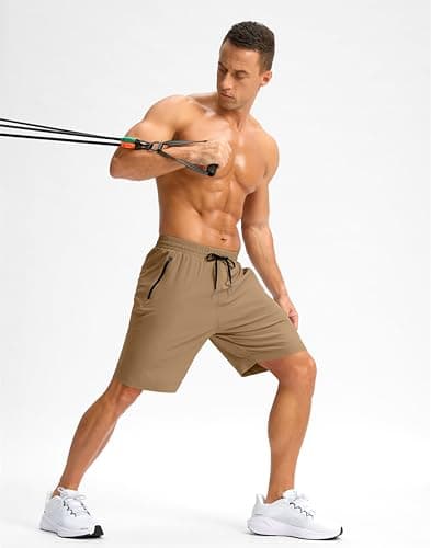 Pudolla Mens Athletic Running Shorts Quick Dry Workout Shorts Lightweight Gym Shorts Casual Shorts(Dark Khaki L9_M) view 6