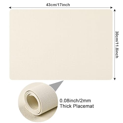 Boobezeen Faux Leather Placemats Set of 6, Heat Resistant Wipeable Washable Vinyl Place Mats, Waterproof Anti-Slip Dining Table Mats, Suitable for Indoor & Outdoor Use (Ivory White) view 3