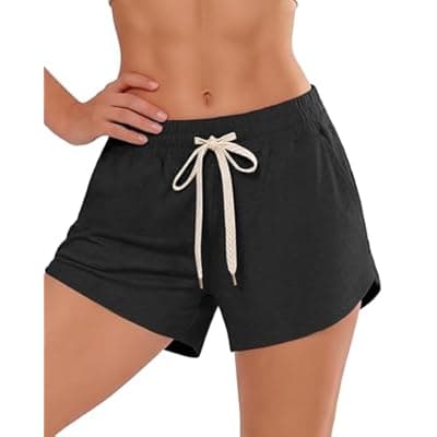 iceROSE Athletic Shorts for Women - High Waisted Black Running SweatShorts Summer Drawstring with Pockets for Workout Lounge