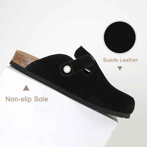 Dumalum Suede Clogs for Women and Men - Adjustable Buckle Slip-on Cork Footbed Mules with Antislip Sole - Unisex Slippers view 5