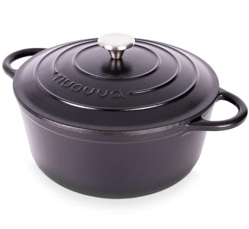 Nuovva Enamelled Cast Iron Dutch Oven Pot with Lid – 6.4 Quart Non Stick Casserole Pot – Heavy Duty & Oven Safe up to 500° F for Bread Baking, Braising, Stews, Roasting – 28cm Black view 1
