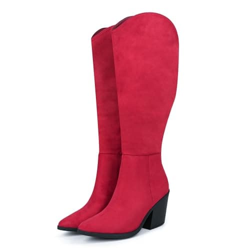 Hawkwell Suede Knee-High Boots Fall Boot For Women Chunky Block High Heel Classic Slouch Fashion Point Toe Side Zipper Tall Boot — image 1