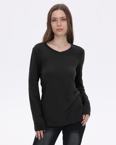 GAYHAY 3 Pack V Neck Long Sleeve Shirts for Women - Fall Casual Soft Tops Basic Loose Fit Outfits Clothes for Vacation view 2