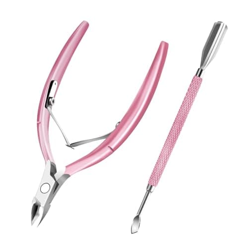 Cuticle Trimmer with Cuticle Pusher and Scissors, Cuticle Remover Professional Durable Pedicure Manicure Tools, Stainless Steel Cuticle Nipper Cutter Clipper (Pink Pusher) — image 1