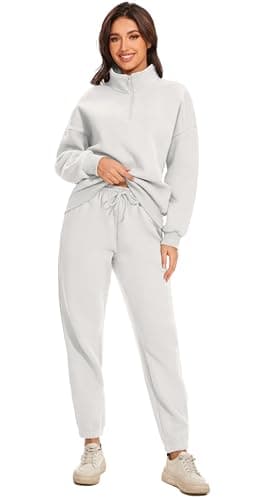 Jeqeocafy Women Oversized Long Sleeve Sweatsuit Half Zip Sweatshirt & High Waisted Pants 2 Piece Outfits With Pockets view 3