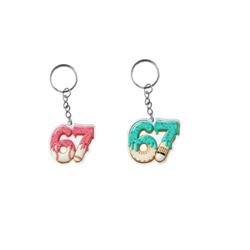 Sushenwe 67 Meme keychains Funny Gift Ornament for Friend,Kid Acrylic Keyring Birthday Decoration 6 7 Bag Charm for Lanyard,Key or Car (Blue) view 5