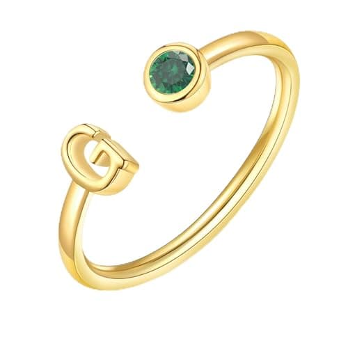 ZNBOH Gold Birthstone Initial Rings for Women Non Tarnish Dainty 14K Gold Plated Adjustable Letter Ring for Women Stackable Cute Thumb Pinky Fashion Unique Open Simple Birthday Gifts Jewelry — image 1